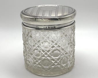 Antique 1912 Sterling Silver Lidded Cut Glass Jar by Hardy Brothers Birmingham