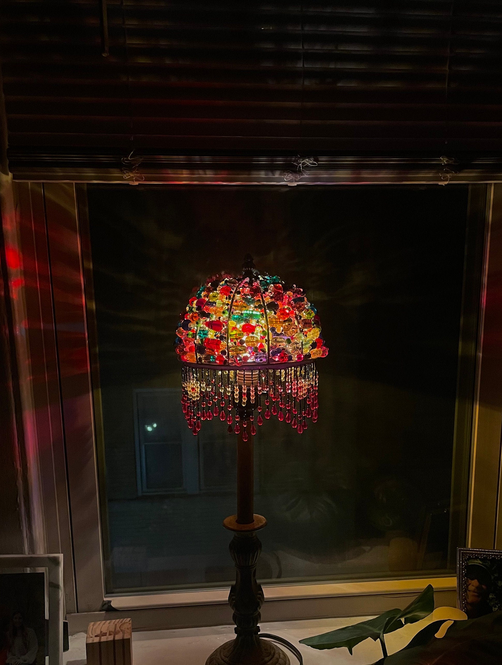 Beaded Lampshade with Fringe Handmade