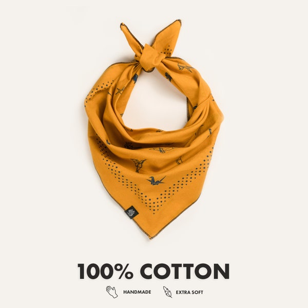 100% Cotton yellow Bandana, Extra Soft, The Origami Bird Design, Head Scarf Unisex handkerchief, Perfect Gift for Men & Women, gift for dog