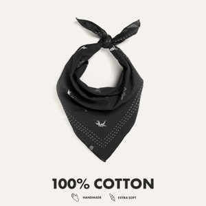 100% Cotton black Bandana Extra Soft Origami Bird Design Unisex Designer handkerchief unique Gift for Men & Women, Gift for dog and cat