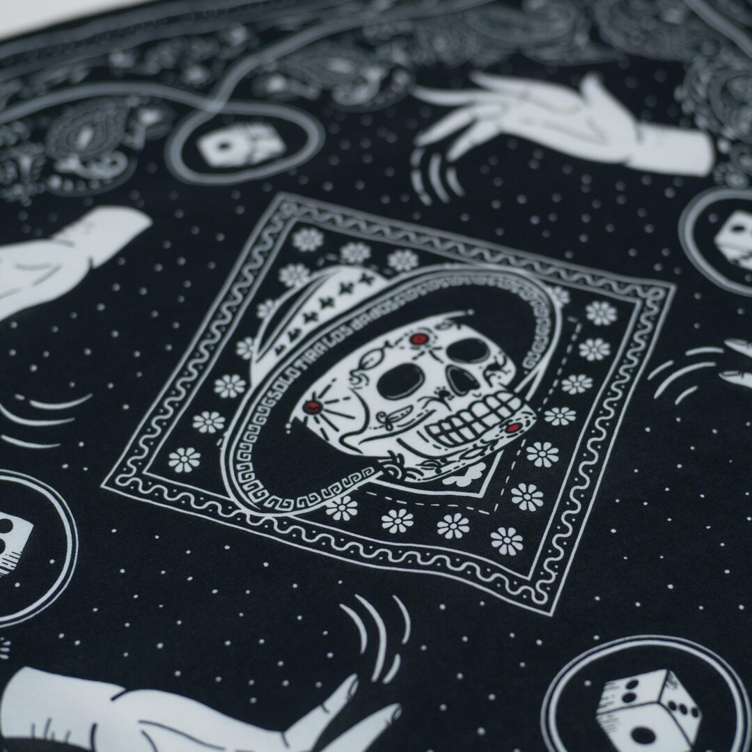 Black Skull Cotton Bandana – Spooky Gothic Scarf, EDC Handkerchief