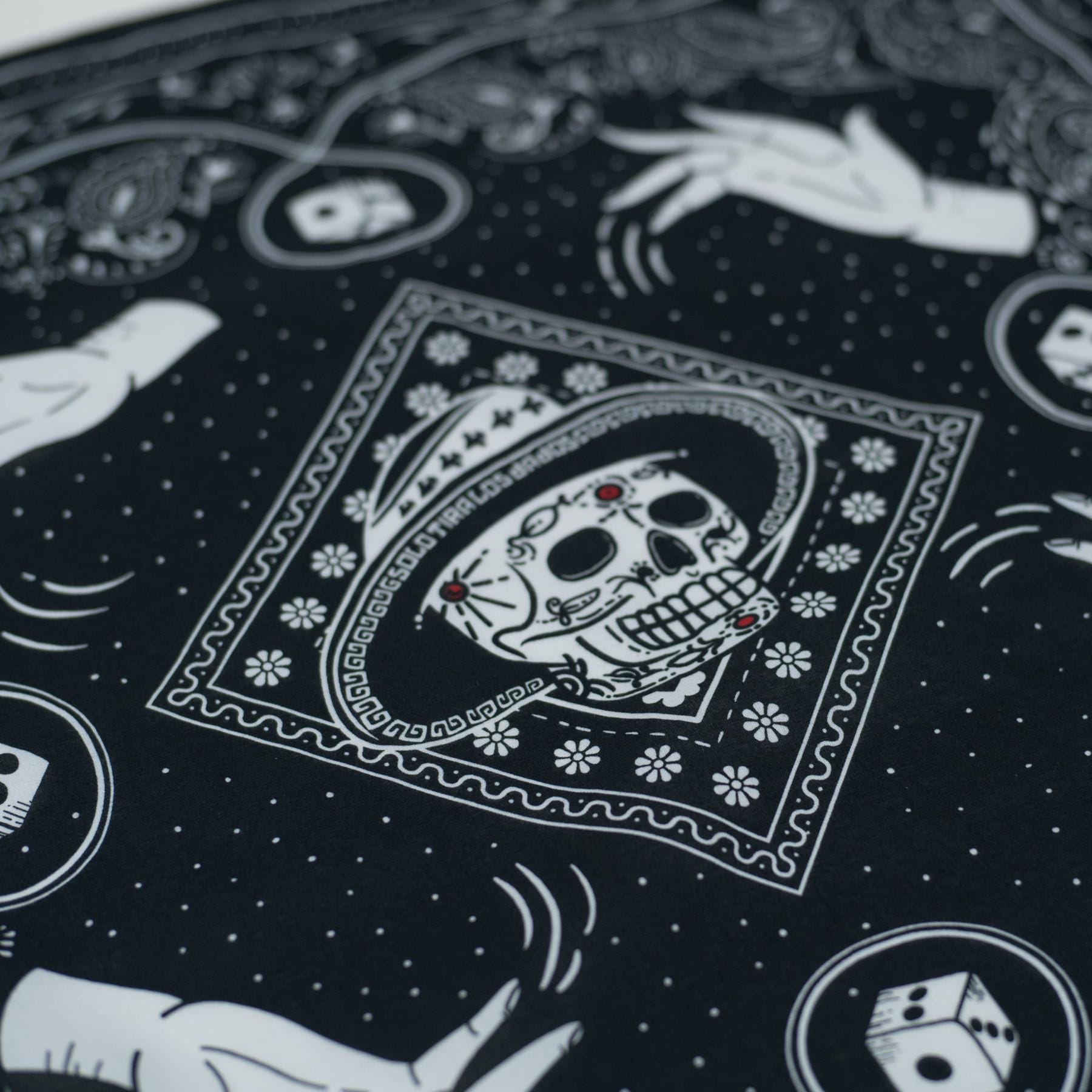 Black Skull Cotton Bandana – Spooky Gothic Scarf, EDC Handkerchief