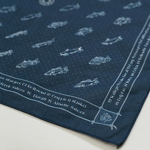 Fish Cotton Bandana: Navy Blue Classic Pattern Scarf, Angler Gift, UPF Protection Headwrap & Rugged Outdoor Gift for Men