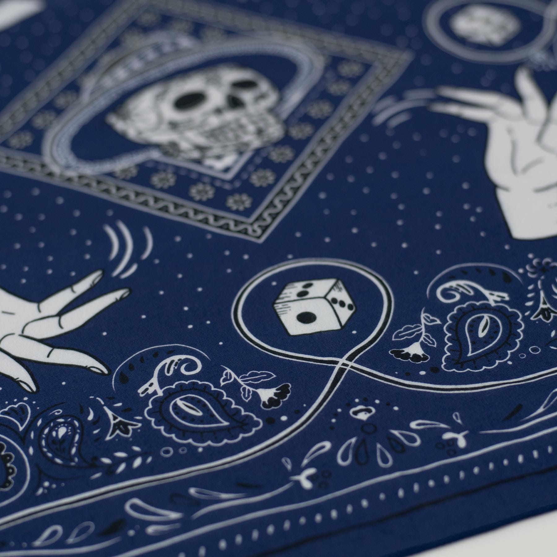 Blue Skull & Dice Paisley Bandana: Vintage Cotton Spooky Headscarf