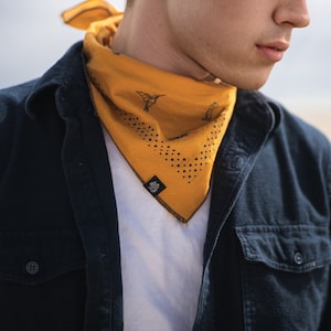 Yellow Halloween Cowboy Cowgirl Bandana, Origami Bird Cotton Headscarf, Unisex Headband, Face Mask, Hair Scarf, Gift for Men & Women