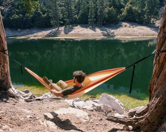 Lightweight Camping Hammock with Tree Straps | Portable Nylon Hammock for Outdoors light blue
