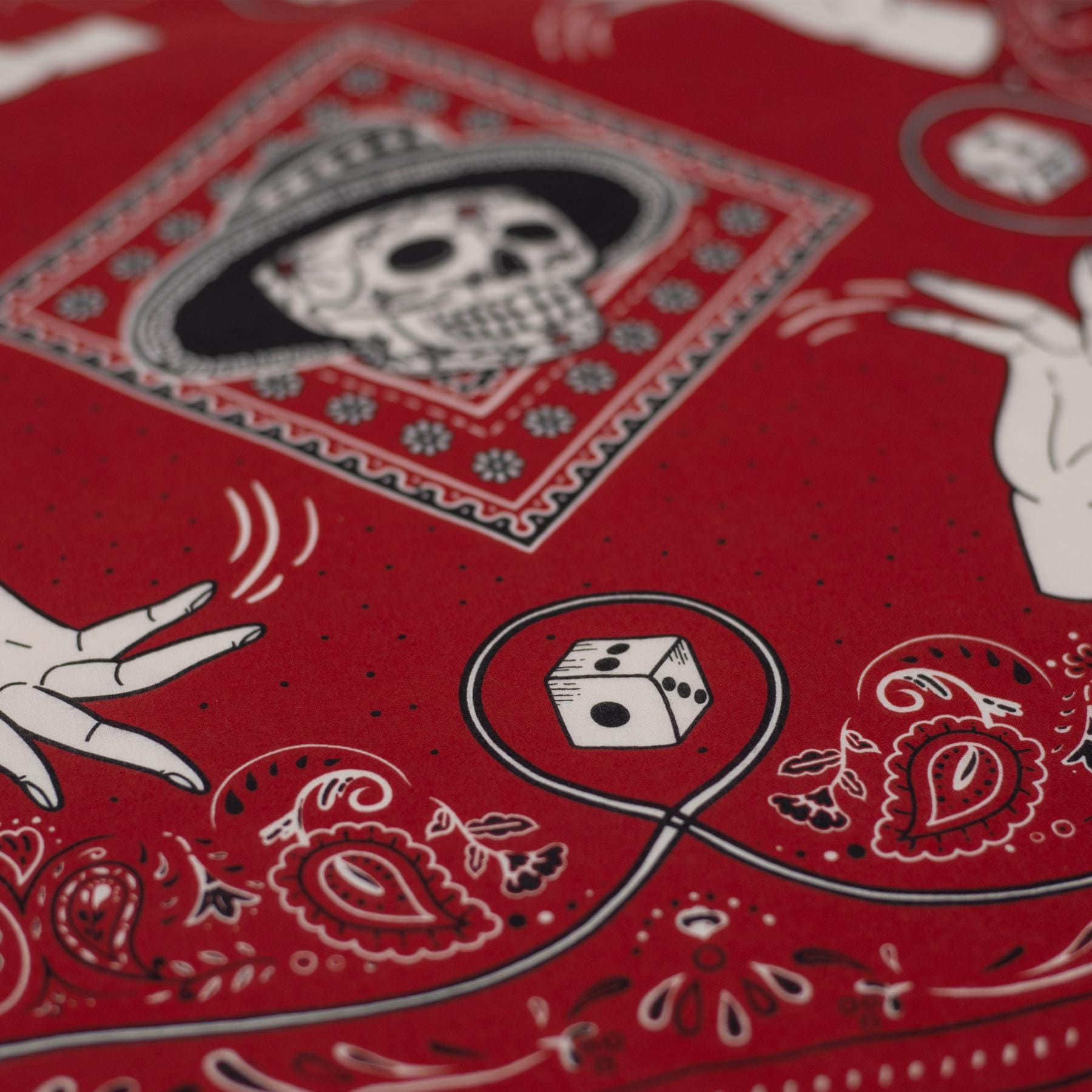 Red Festival Skull Dice Bandana: Vintage Paisley Cotton Scarf