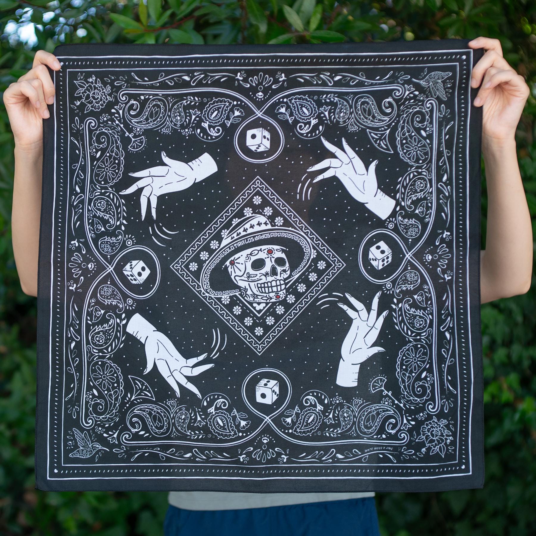 Black Skull Cotton Bandana – Spooky Gothic Scarf, EDC Handkerchief
