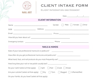 Nail Salon Client Intake Form | Client Consent Form | Client Satisfaction Survey | Price List