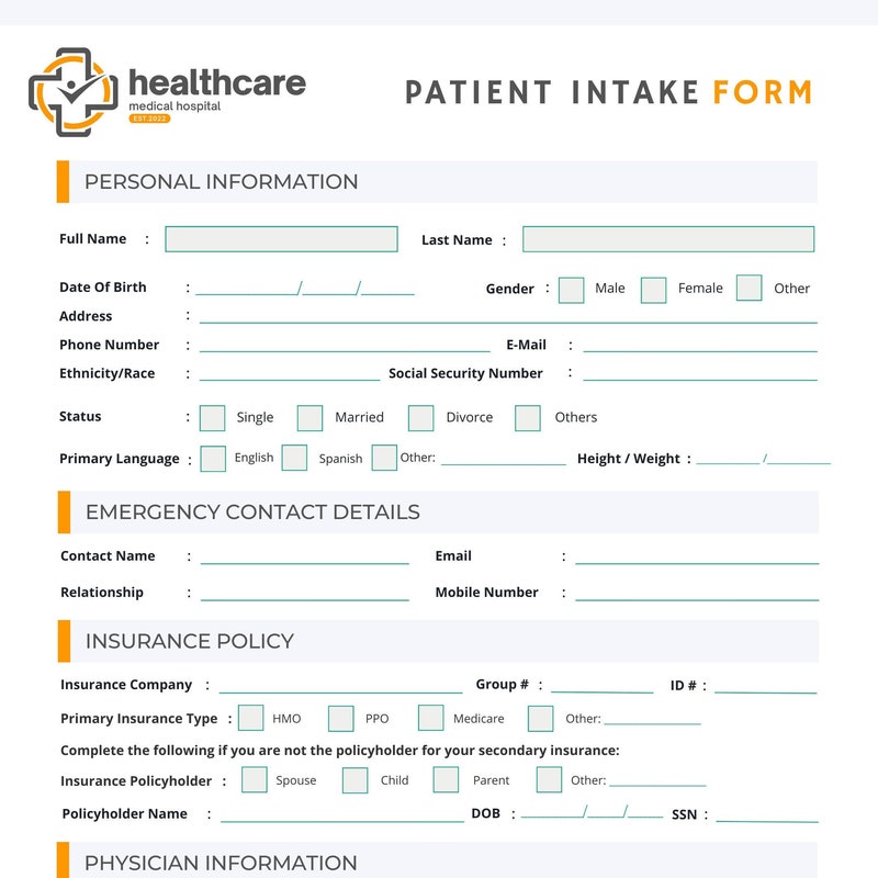Patient Intake Form - Etsy