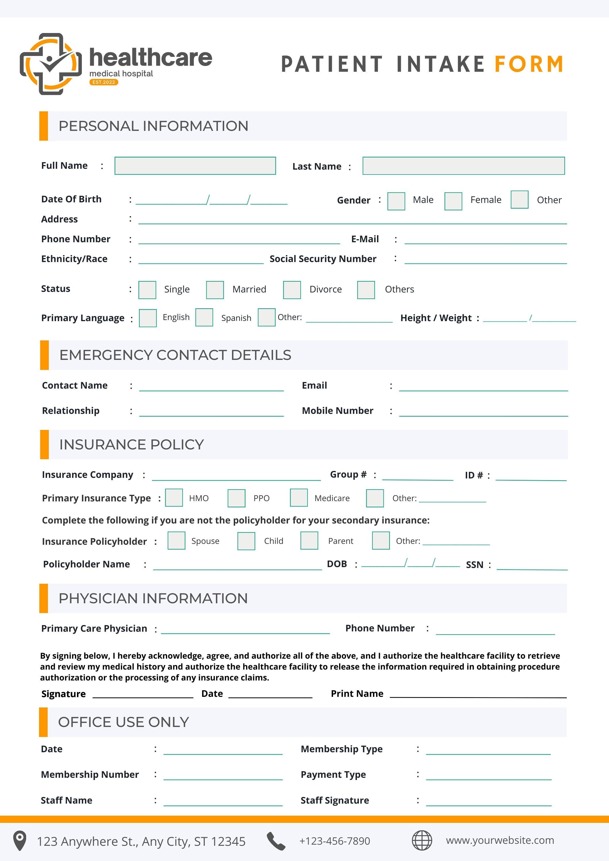 Patient Intake Form | Client Consent Form | Client Satisfaction Survey ...