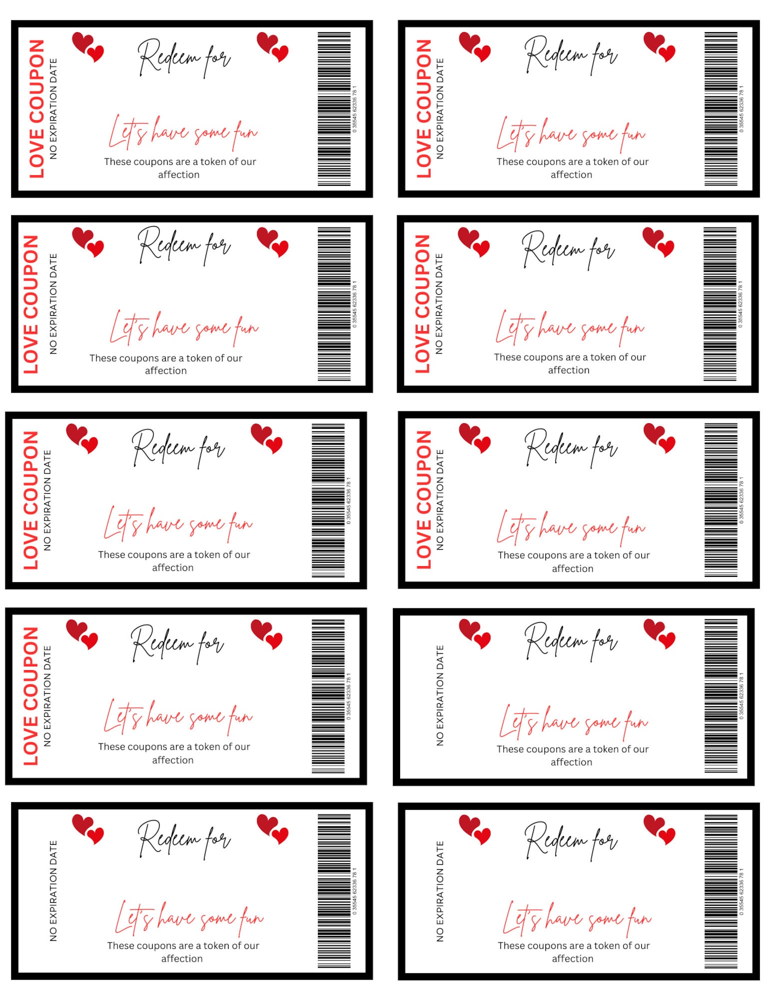 50 Love Coupons Printable Including Customizable Templates in CANVA - Etsy
