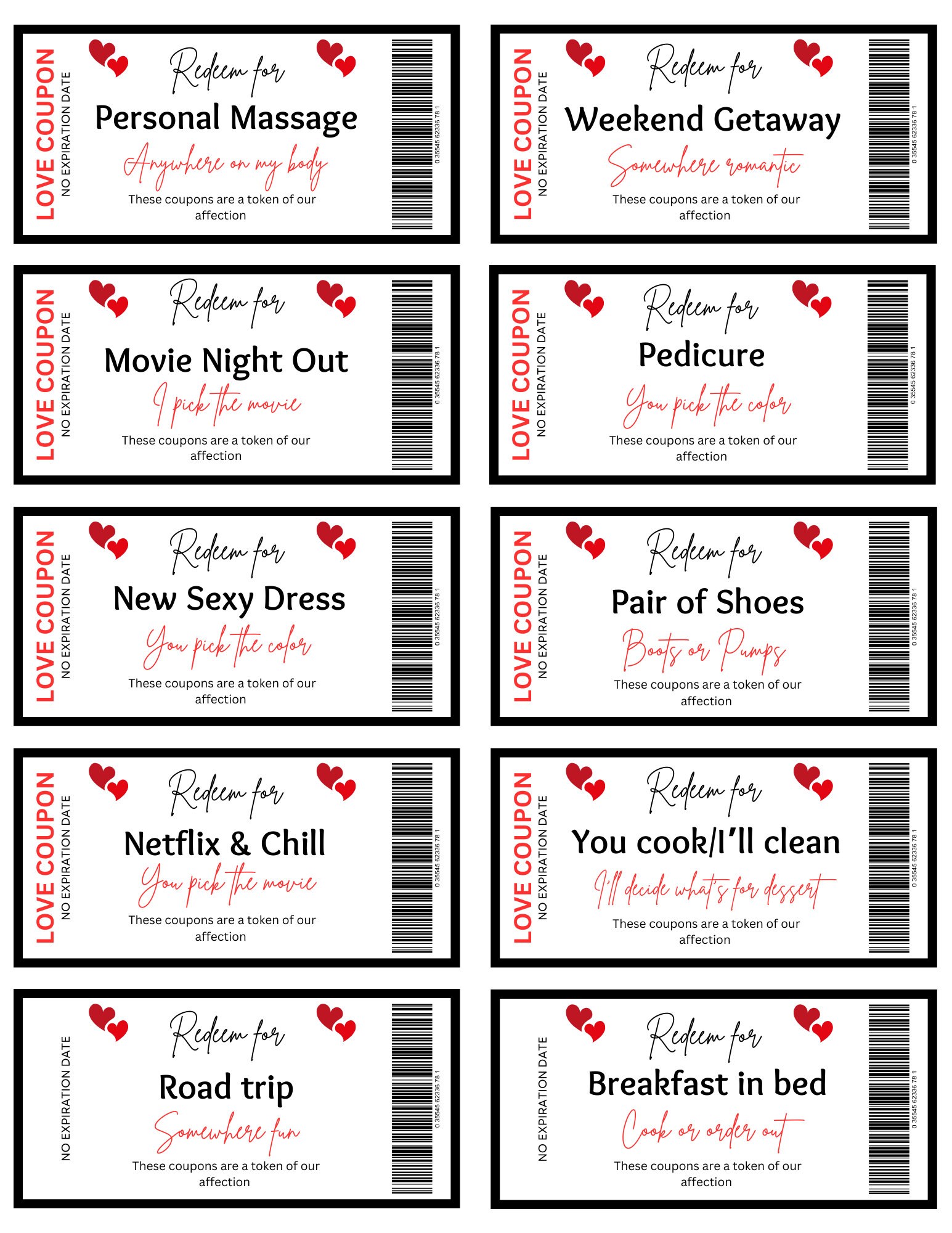 50 Love Coupons Printable Including Customizable Templates in CANVA - Etsy