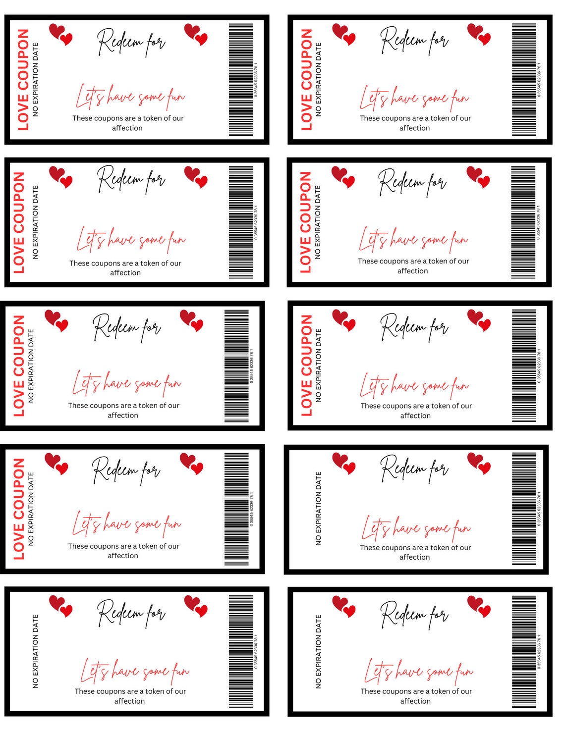 50 Love Coupons Printable Including Customizable Templates in CANVA - Etsy