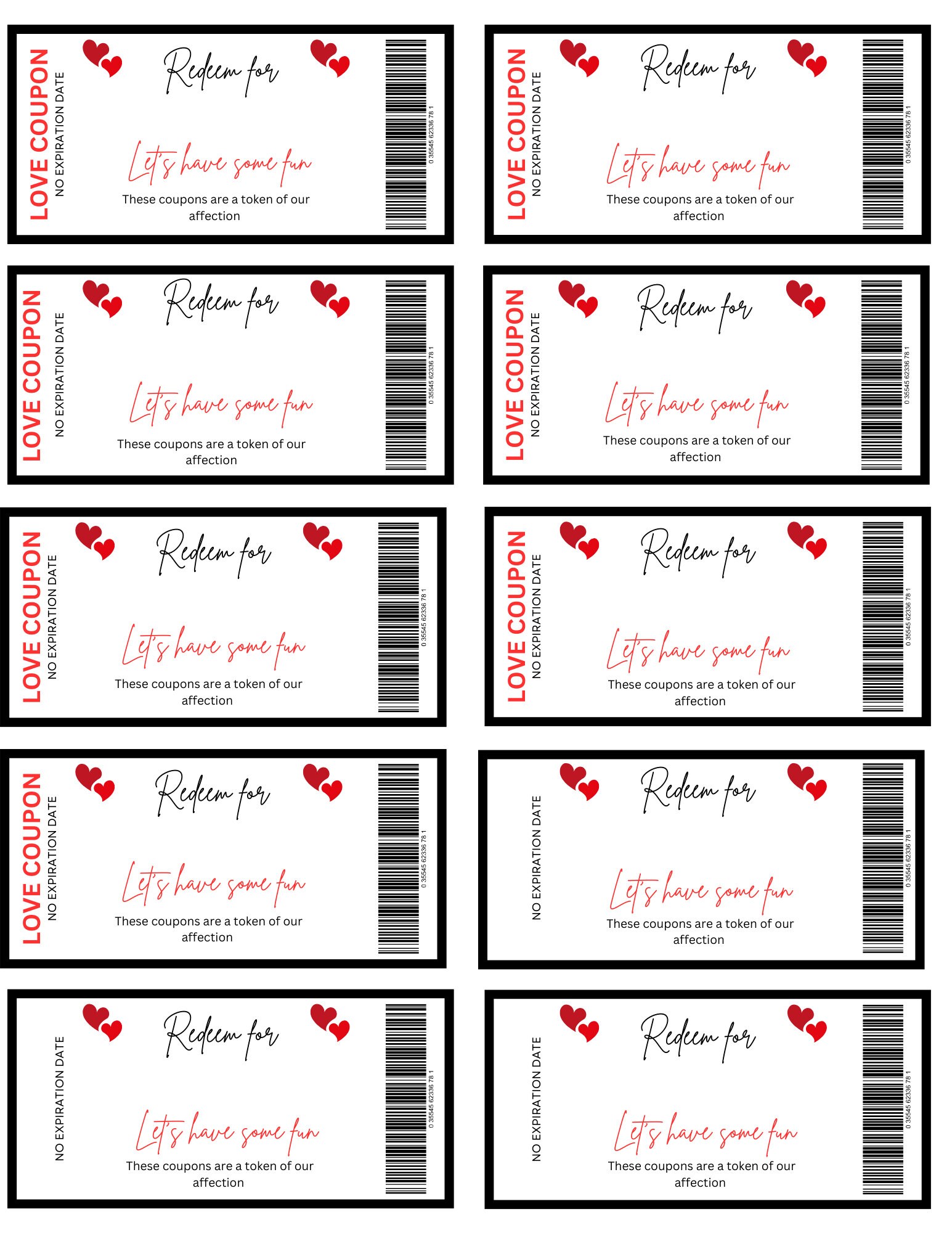 50 Love Coupons Printable Including Customizable Templates in CANVA - Etsy