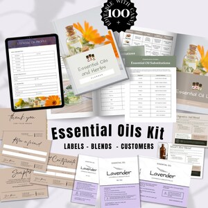 Kit essentiële oliën, productlabels, businessplanner, cadeaubon, aromatherapie, directe verkoop, bedankkaarten en klantenkaarten, mengsels