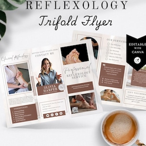 Ulotka Refleksologa Trifold, Szablon ulotki Canva, Broszura dla małych firm, Ulotka składana, Projekt ulotki Refleksologii, Terapeuta holistyczny