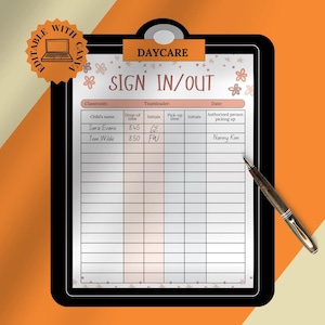 Sign-in Sheet for Daycare, Sign-in and Out Forms, Home Daycare, Preschool Sign in and out Sheet, Sign in Printable, Canva Template