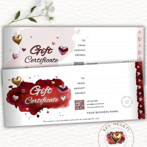Modèle de chèque-cadeau, bon cadeau spa rouge, bon de réduction coeurs pour la Saint-Valentin, carte-cadeau d'anniversaire, modèle Canvas, bon de réduction pour la fête des mères