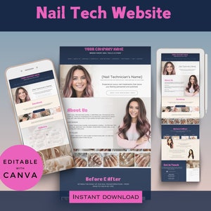Canva Website Template for Nail Technician,  Landing One Page, Clean Simple,  Scrolling Website, Business, Service, Minimalistic