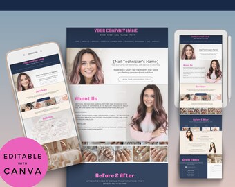 Modèle de site Web Canva pour technicienne en pose de ongles, page de destination, simple et épuré, site Web déroulant, entreprise, service, minimaliste