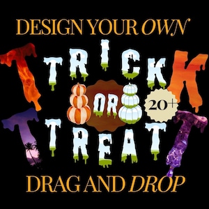 Trick or Treat Canva Frame, fillable Pumpkins, Halloween Drag and Drop Decoration, Pumpkins Design Elements, Fillable Pumpkins, PNG, SVG