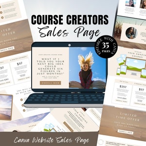Verkooppagina cursusmaker, online cursusbestemmingspagina, makerssjabloon, verkooppagina cursus, canva-sjabloon verkooppagina, webpagina cursus