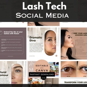 34 Lash Tech Social Media Posts, Eyelash Technician Templates, Lash Artist Content,  Canva Templates,
