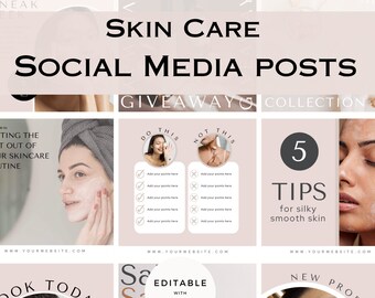 50 PInk Skin Care Social Media Posts,  Instagram Marketing,  fully editable Canva Templates,  Business Content, Esthetician Branding