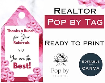 Realtor Pop by Tag Thanks a Bunch for Your Referrals INSTANT DOWNLOAD  Customizable Real Estate Marketing Client Appreciation Gift  Canva