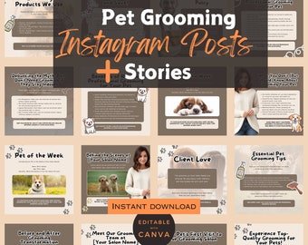 60 Pet Grooming Instagram Posts,  Instagram Story Templates,  Groomer Content, Dog Salon, Groomer Business,Dog Groomer Flyer,Canva Templates