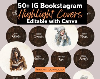 50+ Bookstagram Instagram Highlight Covers, IG Story Highlights, Canva Template, Bookish Icons, Instagram Story Buttons