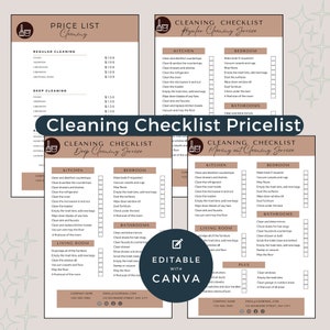 May include: A printable cleaning checklist for a deep cleaning service. The checklist is divided into sections for the kitchen, bedroom, bathroom, and living room. Each section includes a list of tasks to be completed, such as cleaning countertops, vacuuming carpets, and mopping floors. The checklist is designed to be used by professional cleaners or homeowners.