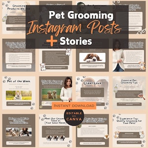 60 Instagram Instagram Posts, Instagram Story Vorlagen, Groomer Inhalte, Hundesalon, Groomer Business, Hundepfleger Flyer, Canva Vorlagen