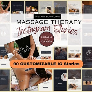 90 Massage Therapist Instagram Canva Stories |  Massage Therapy Social Media | Massage Branding | Masseur Insta Story Content Templates