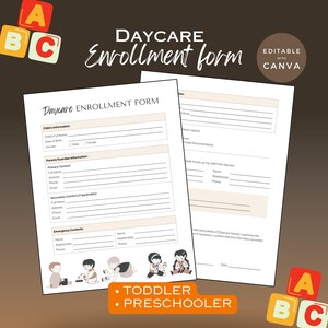 Daycare Enrollment Form | Canva Childcare Forms | Childcare Intake Form | Daycare Center Child Registration | Preschool Documents