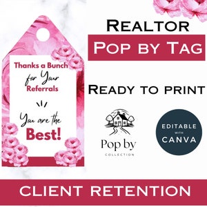 Realtor Pop by Tag Thanks a Bunch for Your Referrals INSTANT DOWNLOAD  Customizable Real Estate Marketing Client Appreciation Gift  Canva