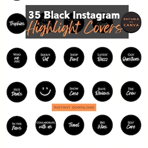 35 Luxurious Instagram Highlight Covers | Black and White IG Icons | Aesthetic Business Story Buttons | Minimalist Canva Story Covers