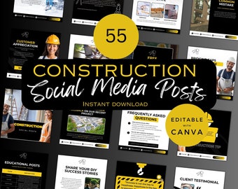 Construction Social Media Posts | Instagrame Construction Company Feed| Home Builder Marketing Socials | Contractor Template |New Contractor