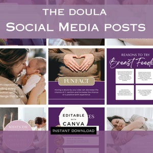 50 Doula Social Media Posts,  Instagram Doula Feed,  Birth Doula Marketing,  Lactation Consultant,  Post partum Doula Content