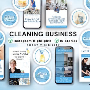 Instagram Highlight Covers for House Cleaning Business, Cleaning Services Content Canva Templates, Editable Home Cleaner Story Posts, CLNBLU