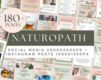 Publicaciones de naturopatía en Instagram y redes sociales, plantillas de Canva, redes sociales de coaches de salud, carrusel de Instagram de bienestar, contenido de salud natural