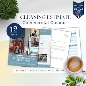 Commercial Cleaning Estimate Template Bundle, Proposal Letter, Pricing Offer, Testimonials, Case Study, Canva Templates, CLNBLU