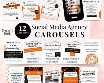 Social Media Agency Carousels, Instagram Portrait, Canva Template, Digital Marketing, Content Creator, Orange Seamless Carousel