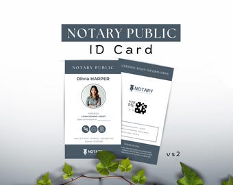 Notary Public ID Card Template, 2-Sided Canva Design, Editable Name Badge for Mobile Notary, Loan Signing Agent Tag, Photo Badge, NTPBLU
