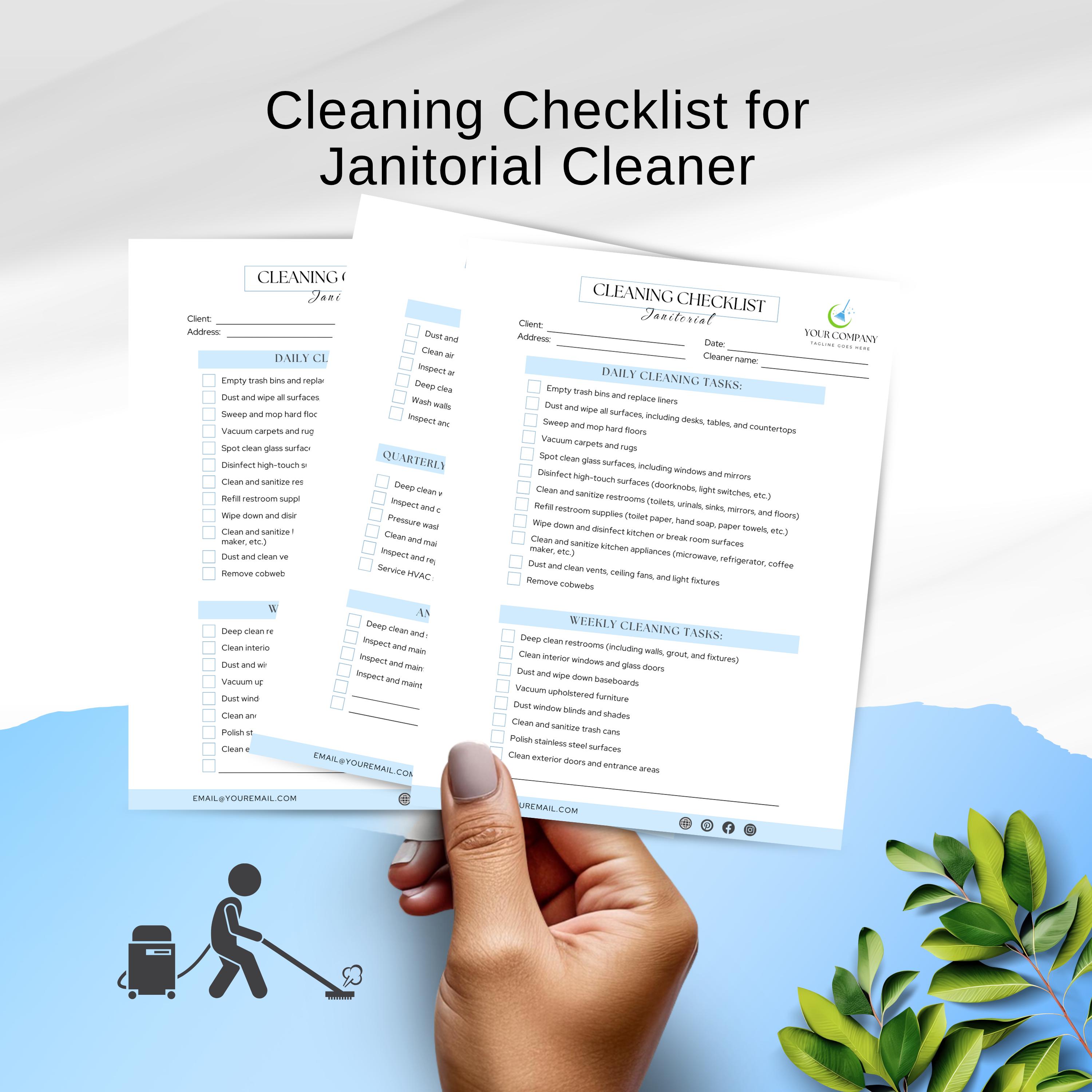Janitorial Cleaning Checklist Template, Printable & Editable Cleaner ...