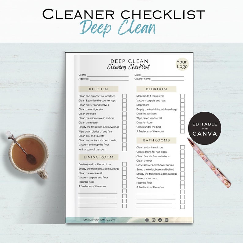 Deep Cleaning Checklist Canva | Professional House Cleaning | Spring ...