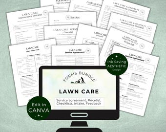 Lawn Care Business Forms, Canva Templates,  Landscaping Service Agreement, Pricelist, Invoice, Checklist & Client Forms, Small Business