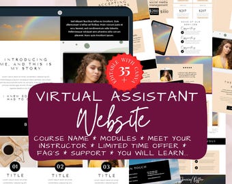 Sitio web de Canva para asistentes virtuales, sitio web de una página, página de destino de Canva, sitio web de Canva, plantillas de asistentes virtuales, página de ventas de Canva