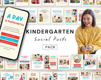 Kindergarten Social Posts,  Instagram Pack 2025 size, Editable Canva Templates for Kindergarten